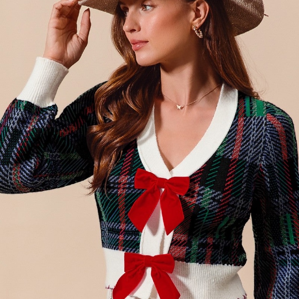 Plaid Sweater with Red Accents